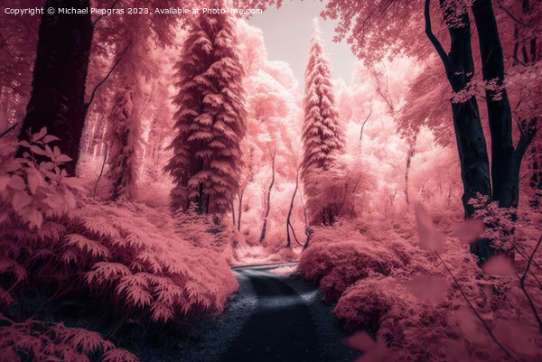 Beautiful pink infrared view into a forest with misty light crea Picture Board by Michael Piepgras