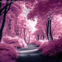 Buy canvas prints of Beautiful pink infrared view into a forest with misty light crea by Michael Piepgras