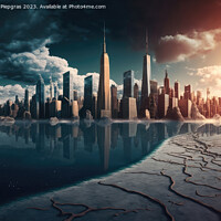 Buy canvas prints of Climate change in front of athe skyline of a futuristic city cre by Michael Piepgras