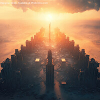 Buy canvas prints of Metropolis after the apocalypse from a birds eye view sunset cre by Michael Piepgras