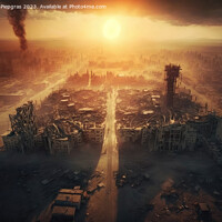 Buy canvas prints of Metropolis after the apocalypse from a birds eye view sunset created with generative AI technology by Michael Piepgras