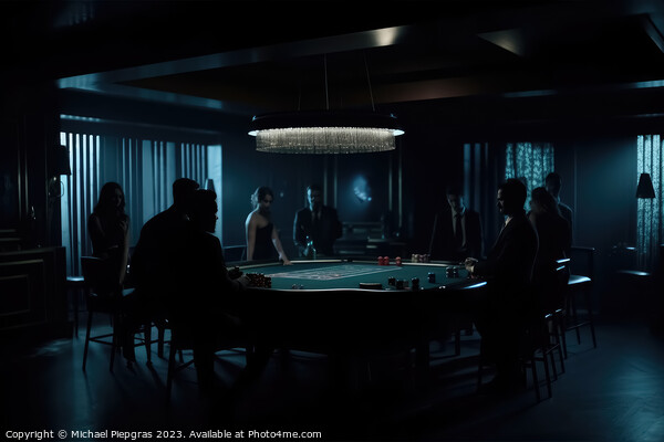 A dark room with the silhouettes of people gambling created with Picture Board by Michael Piepgras