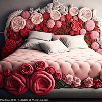 Buy canvas prints of A king size bed made completely of roses created with generative by Michael Piepgras
