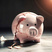 Buy canvas prints of A sad piggy bank with cracks and a plaster indicates insolvency  by Michael Piepgras