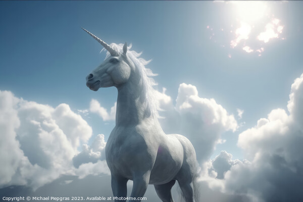 A unicorn in the sky created with generative AI technology. Picture Board by Michael Piepgras