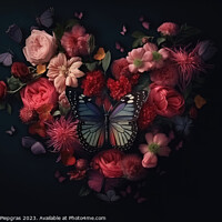 Buy canvas prints of A Valentines Day Heart of Flowers and Butterflies on a Dark Back by Michael Piepgras