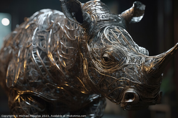 Photo realistic wire sculpting metal rhino created with generati Picture Board by Michael Piepgras