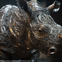Buy canvas prints of Photo realistic wire sculpting metal rhino created with generati by Michael Piepgras