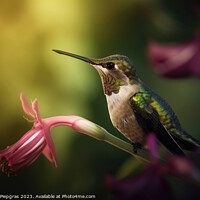 Buy canvas prints of Portrait of a Green Hummingbird on a Flower created with generat by Michael Piepgras