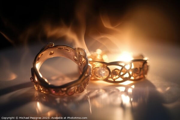 Two wedding rings made of light and energy created with generati Picture Board by Michael Piepgras