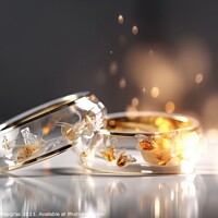 Buy canvas prints of Two wedding rings made of light and energy created with generati by Michael Piepgras