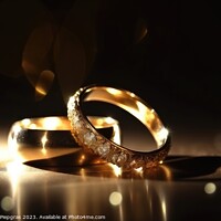 Buy canvas prints of Two wedding rings made of light and energy created with generati by Michael Piepgras