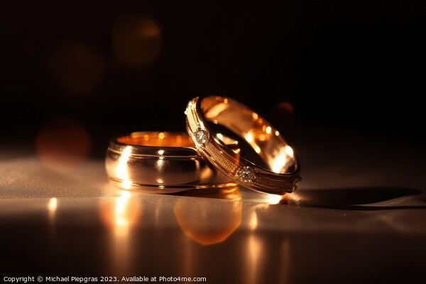 Two wedding rings made of light and energy created with generati Picture Board by Michael Piepgras