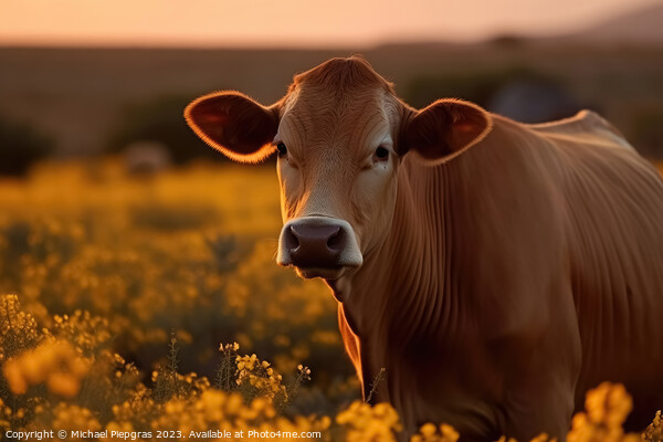 A cow on a field with some flowers created with generative AI te Picture Board by Michael Piepgras