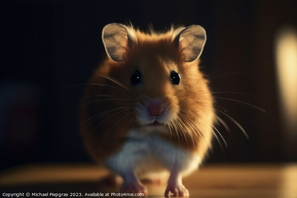 A cute hamster stands upright and looks excitedly into the camer Picture Board by Michael Piepgras