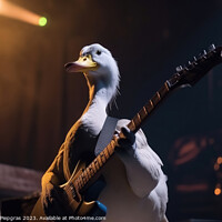 Buy canvas prints of A duck plays rock music on an electric guitar with its wing on a by Michael Piepgras