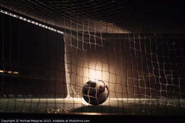 A football goal without a goalkeeper - a ball flying into the ne Picture Board by Michael Piepgras