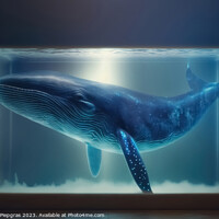 Buy canvas prints of A shape of a blue whale floats as a hologram in a laboratory cre by Michael Piepgras