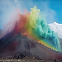 Buy canvas prints of A huge volcano seen from far away erupting rainbow colored colou by Michael Piepgras