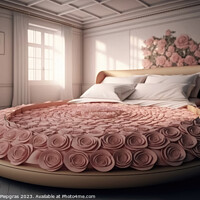 Buy canvas prints of A king size bed made completely of roses created with generative by Michael Piepgras