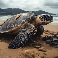 Buy canvas prints of A large turtle drags itself onto a beach created with generative by Michael Piepgras