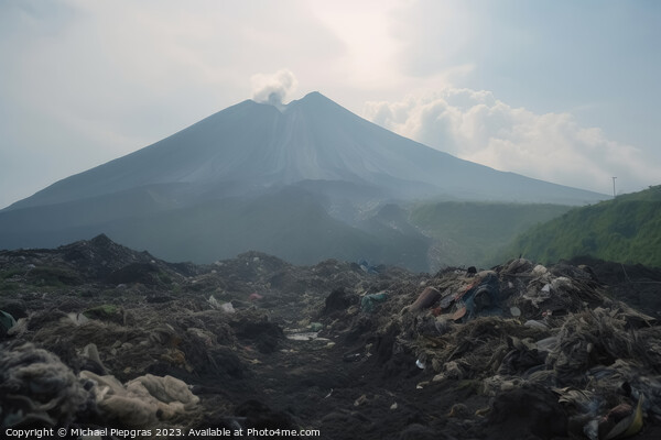 A large volcano and a huge amount of plastic waste on the landsc Picture Board by Michael Piepgras