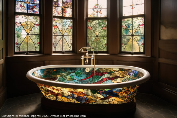 A stained glass bathtub created with generative AI technology. Picture Board by Michael Piepgras