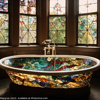 Buy canvas prints of A stained glass bathtub created with generative AI technology. by Michael Piepgras
