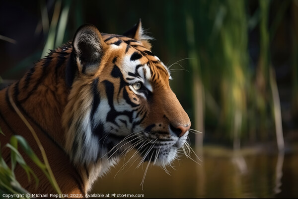 A strong tiger in the high grass at a river created with generat Picture Board by Michael Piepgras