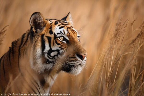 A strong tiger in the high grass at a river created with generat Picture Board by Michael Piepgras