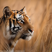 Buy canvas prints of A strong tiger in the high grass at a river created with generat by Michael Piepgras