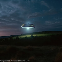 Buy canvas prints of A UFO with a spotlight pointed at the bottom of the landscape -  by Michael Piepgras