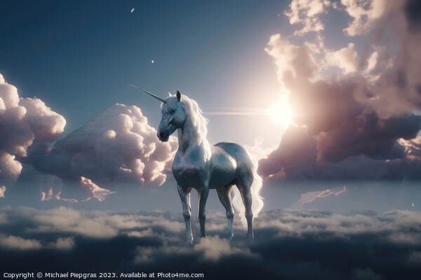 A unicorn in the sky created with generative AI technology. Picture Board by Michael Piepgras