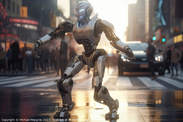 An AI robot dancing in a busy street for some money created with Picture Board by Michael Piepgras