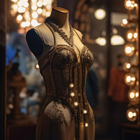 Buy canvas prints of An innovative and elegant dress in a steampunk look on a Mannequ by Michael Piepgras