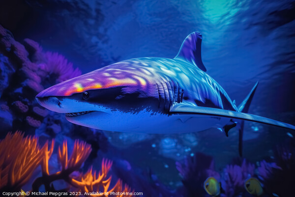 Blacklight Painting of a shark in the Ocean created with generat Picture Board by Michael Piepgras