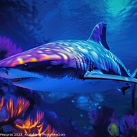 Buy canvas prints of Blacklight Painting of a shark in the Ocean created with generat by Michael Piepgras