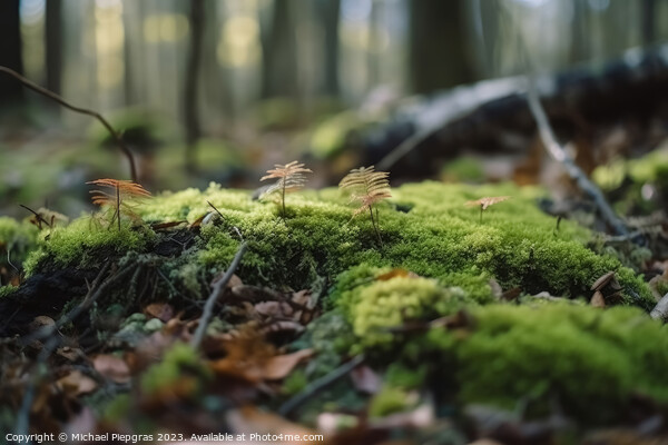 Close up view on a forest ground with a lot of moss and little b Picture Board by Michael Piepgras