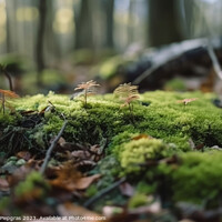 Buy canvas prints of Close up view on a forest ground with a lot of moss and little b by Michael Piepgras