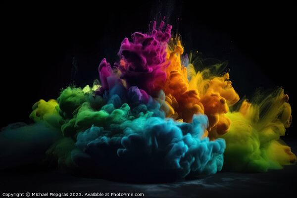 Exploding colour powder in rainbow colours on a black background Picture Board by Michael Piepgras