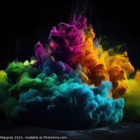 Buy canvas prints of Exploding colour powder in rainbow colours on a black background by Michael Piepgras