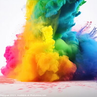 Buy canvas prints of Exploding colour powder in rainbow colours on a white background by Michael Piepgras