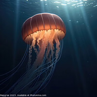 Buy canvas prints of Realistic jellyfish in the depths of the ocean with lightbeams f by Michael Piepgras