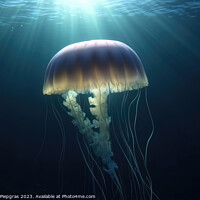 Buy canvas prints of Realistic jellyfish in the depths of the ocean with lightbeams f by Michael Piepgras