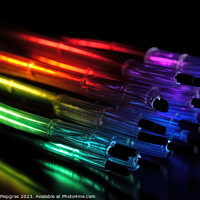 Buy canvas prints of Some fibre optic cables glowing at the end in different colors a by Michael Piepgras