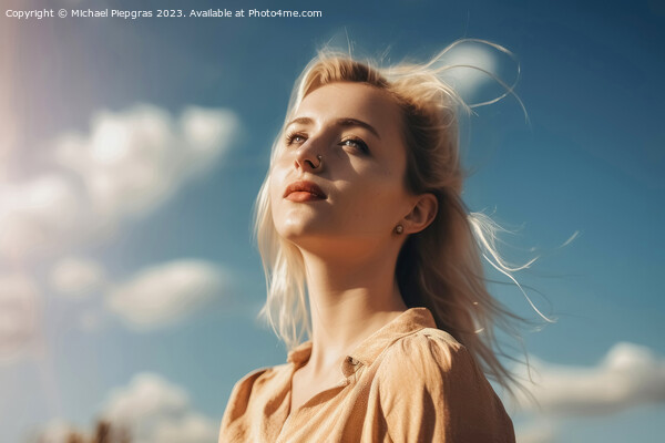 A beautiful portrait of a blonde young woman with a sunny sky ba Picture Board by Michael Piepgras