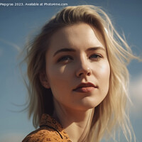 Buy canvas prints of A beautiful portrait of a blonde young woman with a sunny sky ba by Michael Piepgras