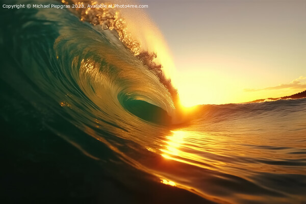 A big wave looking into the wave tunnel during sunset created wi Picture Board by Michael Piepgras