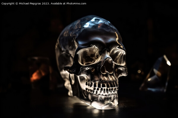 A crystal skull in a dark cave created with generative AI techno Picture Board by Michael Piepgras