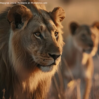 Buy canvas prints of A male lion and a female lion in the background created with gen by Michael Piepgras